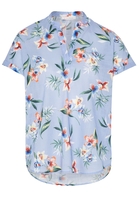 ETERNA KURZARM BLUSE MODERN CLASSIC SLUB BLAU/GRÜN/ROT BEDRUCKT
