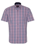 ETERNA KURZARM HEMD MODERN FIT POPELINE ROT/BLAU BEDRUCKT