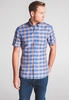ETERNA KURZARM HEMD SLIM FIT UPCYCLING SHIRT LEINEN BLAU/GRAU KARIERT