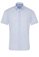 ETERNA KURZARM HEMD SLIM FIT UPCYCLING SHIRT POPELINE HELLBLAU KARIERT