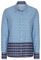 ETERNA LANGARM BLUSE MODERN CLASSIC SATINBINDUNG BLAU BEDRUCKT