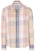 ETERNA LANGARM BLUSE MODERN CLASSIC SATINBINDUNG BLAU/WEISS/BEIGE