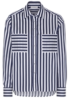ETERNA LANGARM BLUSE MODERN CLASSIC SATINBINDUNG MARINE/WEISS