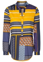 ETERNA LANGARM BLUSE MODERN CLASSIC SATINBINDUNG MARINE/WEISS/BRAUN