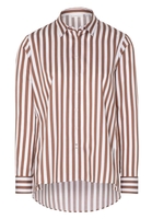 ETERNA LANGARM BLUSE MODERN CLASSIC SATINGEWEBE BRAUN/WEISS GESTREIFT