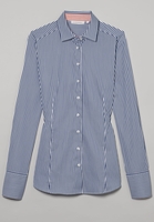 ETERNA LANGARM BLUSE MODERN CLASSIC SATINGEWEBE DUNKELBLAU GESTREIFT