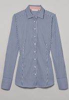 ETERNA LANGARM BLUSE MODERN CLASSIC SATINGEWEBE DUNKELBLAU GESTREIFT