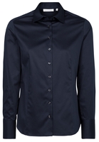 ETERNA LANGARM BLUSE MODERN CLASSIC SATINGEWEBE DUNKELBLAU UNIFARBEN