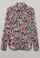 ETERNA LANGARM BLUSE MODERN CLASSIC SATINGEWEBE DUNKELBLAU/ORANGE