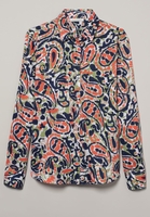 ETERNA LANGARM BLUSE MODERN CLASSIC SATINGEWEBE DUNKELBLAU/ORANGE