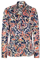 ETERNA LANGARM BLUSE MODERN CLASSIC SATINGEWEBE DUNKELBLAU/ORANGE