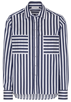 ETERNA LANGARM BLUSE MODERN CLASSIC SATINGEWEBE MARINE/WEISS GESTREIFT