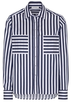 ETERNA LANGARM BLUSE MODERN CLASSIC SATINGEWEBE MARINE/WEISS GESTREIFT
