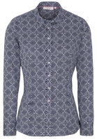 ETERNA LANGARM BLUSE MODERN CLASSIC SLIM FIT SATINGEWEBE MARINE/WEISS