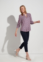 ETERNA LANGARM BLUSE MODERN CLASSIC TWILL BLAU/ROSA BEDRUCKT
