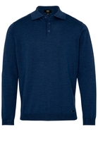 ETERNA STRICKPULLOVER MIT POLO KRAGEN BLAU UNIFARBEN