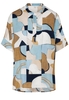 KURZARM BLUSE 1863 BY ETERNA - PREMIUM TWILL BEIGE/BLAU BEDRUCKT