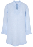 LANGARM BLUSE 1863 BY ETERNA - PREMIUM LEINEN BLAU UNIFARBEN