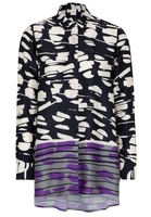 LANGARM BLUSE 1863 BY ETERNA - PREMIUM SATINBINDUNG LILA/GRAU BEDRUCKT