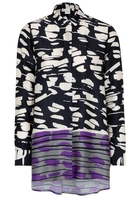 LANGARM BLUSE 1863 BY ETERNA - PREMIUM SATINBINDUNG LILA/GRAU BEDRUCKT