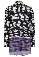 LANGARM BLUSE 1863 BY ETERNA - PREMIUM SATINGEWEBE LILA/GRAU BEDRUCKT