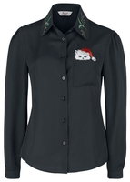 Banned Retro - Pocket Cat Blouse - Blouse - Vrouwen - zwart
