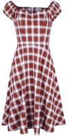 Banned Retro - Sail Check Off Shpulder Dress - Medium-lengte jurk - Vrouwen - rood