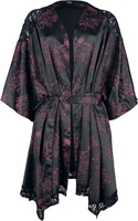 Black Premium by EMP - Black dressing gown with all-over print and lace details - Ochtendjas - Vrouwen - zwart