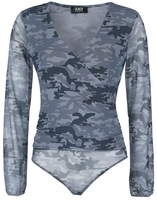 Black Premium by EMP - Black Semi-Transparent Body with Camouflage Pattern and V-Neckline - Lichaam - Vrouwen - camouflage