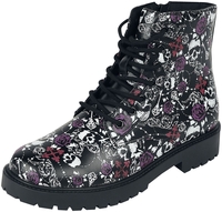 Black Premium by EMP - Schwarze Schnürboots mit Skull & Roses Print - Laars - Vrouwen - zwart