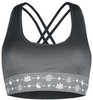 EMP Special Collection - Sport and Yoga - Grey Bralette with Print and Crossed Straps at the Back - Bustier - Vrouwen - zwart grijs