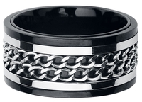 etNox hard and heavy - Double Chain - Ring - Unisex - zwart zilverkleurig