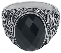 etNox hard and heavy - Zwarte Bloem - Ring - Unisex - zilverkleurig