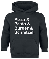 Food - Kids - Pizza & Pasta & Burger & Schnitzel - Trui met capuchon - Unisex - zwart