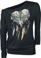 Full Volume by EMP - Longsleeve met verenprint - Shirt met lange mouwen - Vrouwen - zwart