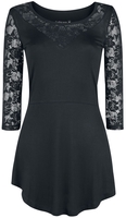 Gothicana by EMP - Black Long-Sleeve Shirt with Lace Sleeves and Neckline - Shirt met lange mouwen - Vrouwen - zwart