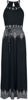 Gothicana by EMP - Black Maxi Dress with Prints and Narrow Tie-Belt - Lange jurk - Vrouwen - zwart