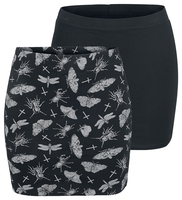 Gothicana by EMP - Double Pack of Black Skirts in Block Colour and with Print - Korte rok - Vrouwen - zwart