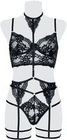 Grey Velvet - 3-teiliges Spitzen Cami-Strapsset - Ondergoed - Vrouwen - zwart