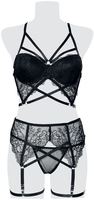 Grey Velvet - 3-teiliges Spitzen Harness-Bra Set - Ondergoed - Vrouwen - zwart