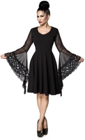 Ocultica - Gothic-Kleid mit Trompetenärmel - Medium-lengte jurk - Vrouwen - zwart