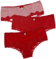 Pussy Deluxe - 3er Set Hipster Pants - Pantyset - Vrouwen - rood wit