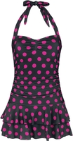Pussy Deluxe - Classic Pink Dotties Swimsuit - Zwemjurk - Vrouwen - zwart felroze