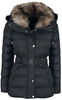 QED London - Belted Fur Collar Puffer Coat - Korte jas - Vrouwen - zwart