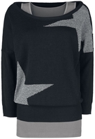 R.E.D. by EMP - 2-in-1 gebreide trui & top - Gebreide trui - Vrouwen - zwart grijs