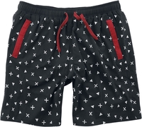 R.E.D. by EMP - Black Swim Shorts with All-Over Print and Red Details - Zwembroek - Mannen - zwart