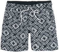 R.E.D. by EMP - Black/White Swim Shorts in Batik Look - Zwembroek - Mannen - zwart wit