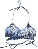 R.E.D. by EMP - Blue/White Wrap-Look Batik Bikini Top with Print - Bikini Top - Vrouwen - donkerblauw wit