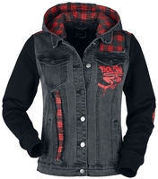 R.E.D. by EMP - Denim jas met opdruk en geruite inzetstukken - Denim jas - Vrouwen - zwart