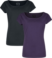 R.E.D. by EMP - Doppelpack T-Shirts mit Rundhalsausschnitt - T-shirt - Vrouwen - zwart lila